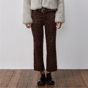 Zara Leopard Print Jeans in Brown